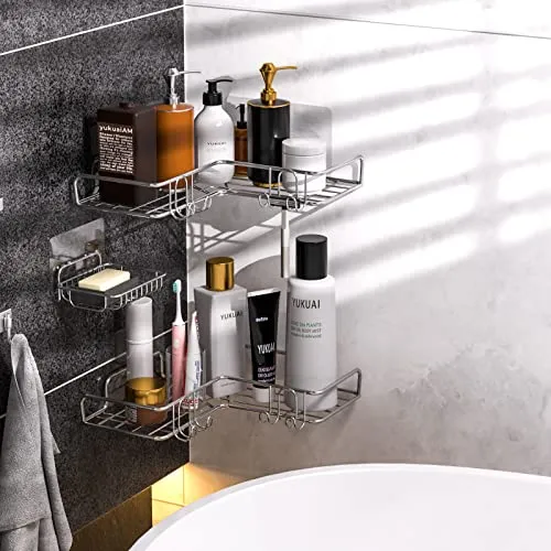 Vdomus Corner Shower Caddy No Drill Bathroom Organizer Shelf with Hooks 3 Pack