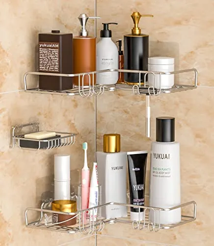 Vdomus Corner Shower Caddy No Drill Bathroom Organizer Shelf with Hooks 3 Pack