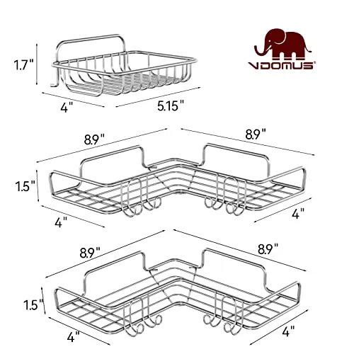 Vdomus Corner Shower Caddy No Drill Bathroom Organizer Shelf with Hooks 3 Pack