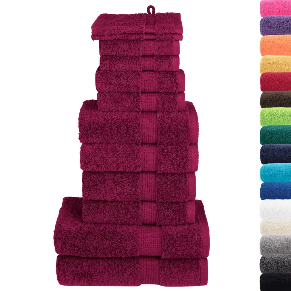 vidaXL 12 Piece Premium Towel Set SOLUND Bordeaux 600 GSM - Luxurious & Absorbent Cotton Towels