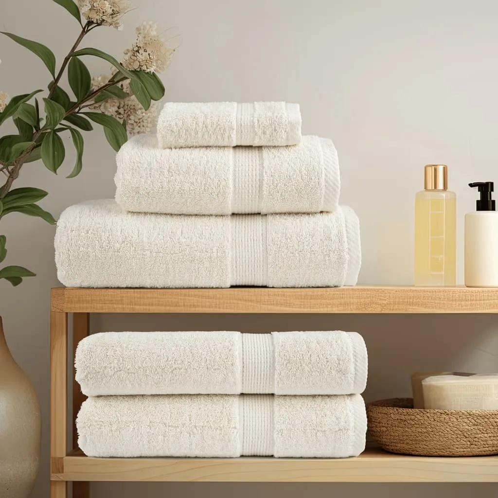 vidaXL 6 Piece Premium Towel Set SOLUND Cream 600 GSM - Ultra-Soft Ring-Spun Cotton, Highly Absorbent & Machine Washable