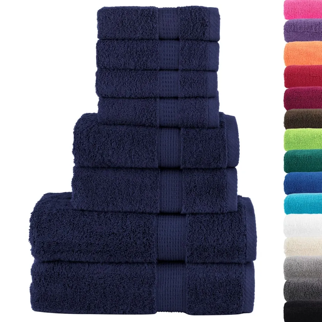 vidaXL 8 Piece Premium Navy Blue Towel Set SOLUND 600 GSM – Luxurious & Absorbent Cotton Towels