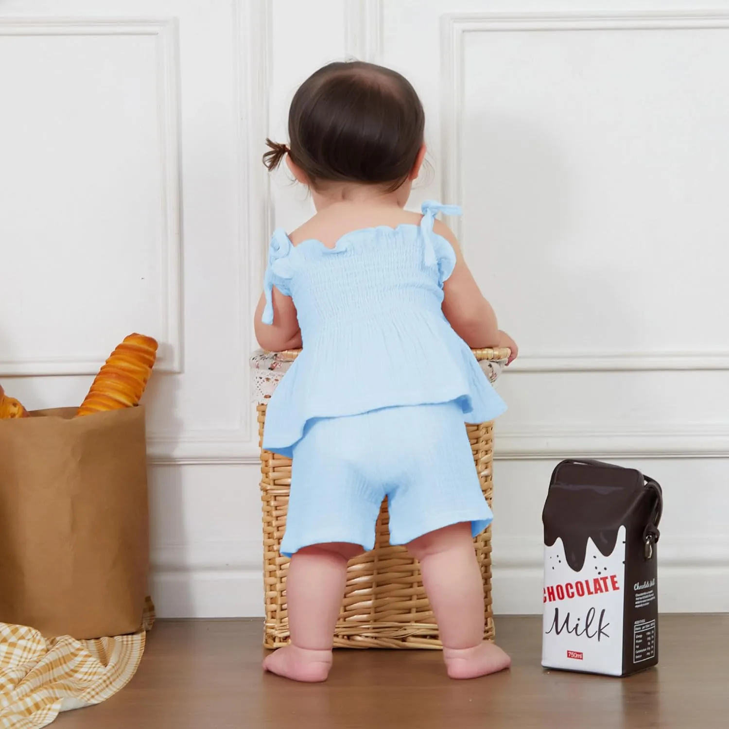 VISGOGO Infant Baby Toddler Girls Summer Clothes Solid Color Sleeveless Camisole Linen Short Set Baby Summer Outfits