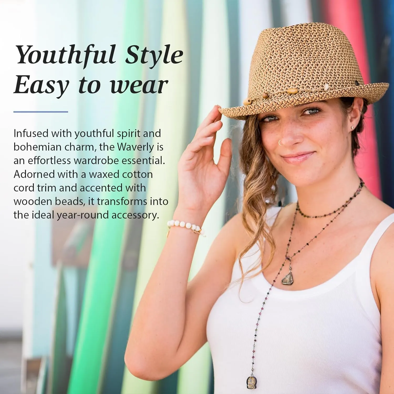 Wallaroo Hat Company  Womens Waverly Trilby Fedora  Short Brim Sun Hat, Packable, Adjustable Size for Medium Crown Sizes