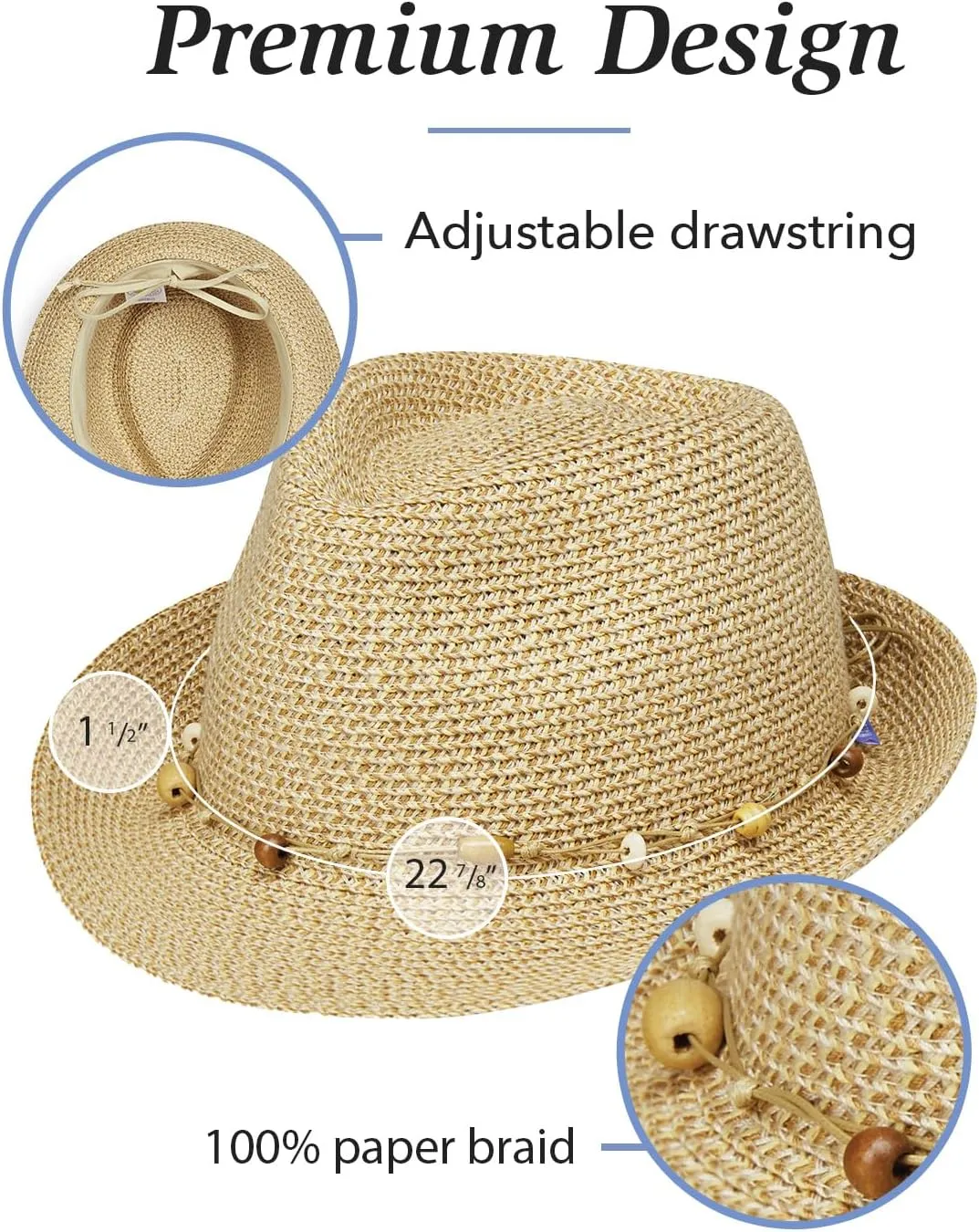 Wallaroo Hat Company  Womens Waverly Trilby Fedora  Short Brim Sun Hat, Packable, Adjustable Size for Medium Crown Sizes