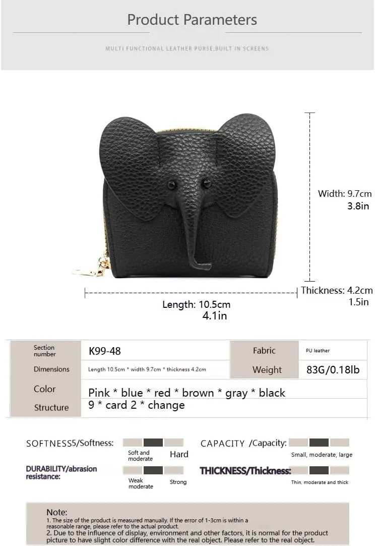 Wallet Card Holder, RFID Blocking Purse,Cute Elephant Small Minimalist Leather Credit for Women, Girls, Ladies (Blue)