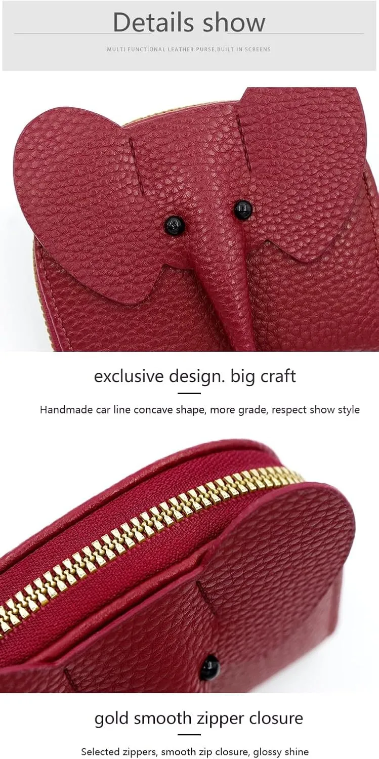Wallet Card Holder, RFID Blocking Purse,Cute Elephant Small Minimalist Leather Credit for Women, Girls, Ladies (Blue)
