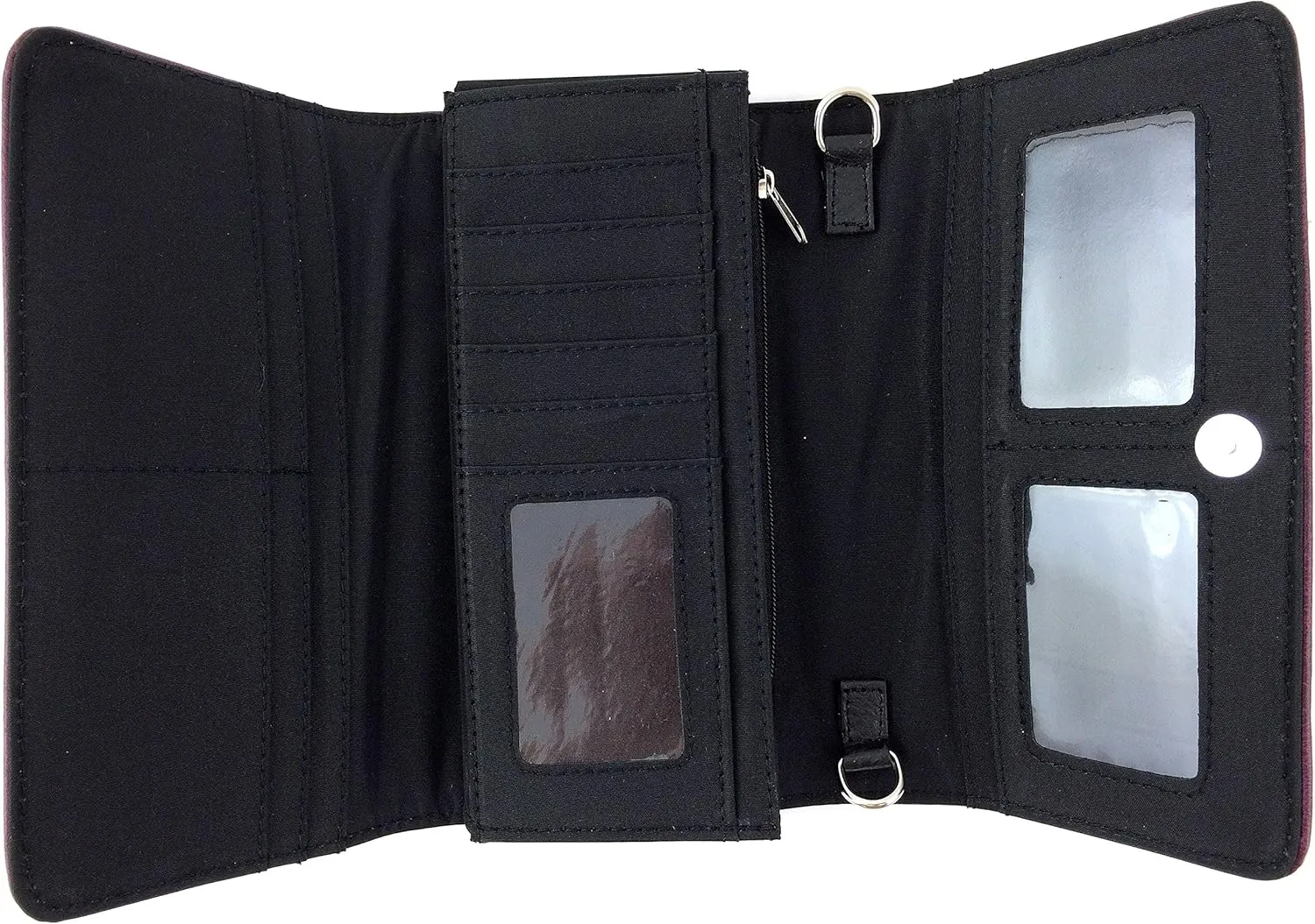 Western Gleaming Buckle Floral Cowgirl Women Crossbody Wrist Trifold Wallet (Black)