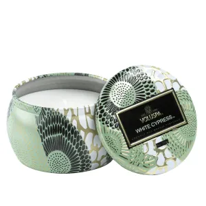 White Cypress Dec Tin Candle