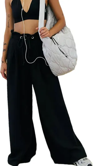 Wide Leg Sweatpants Women High Waisted Cotton Baggy Flared Workout Pants Drawstring Athletic Joggers