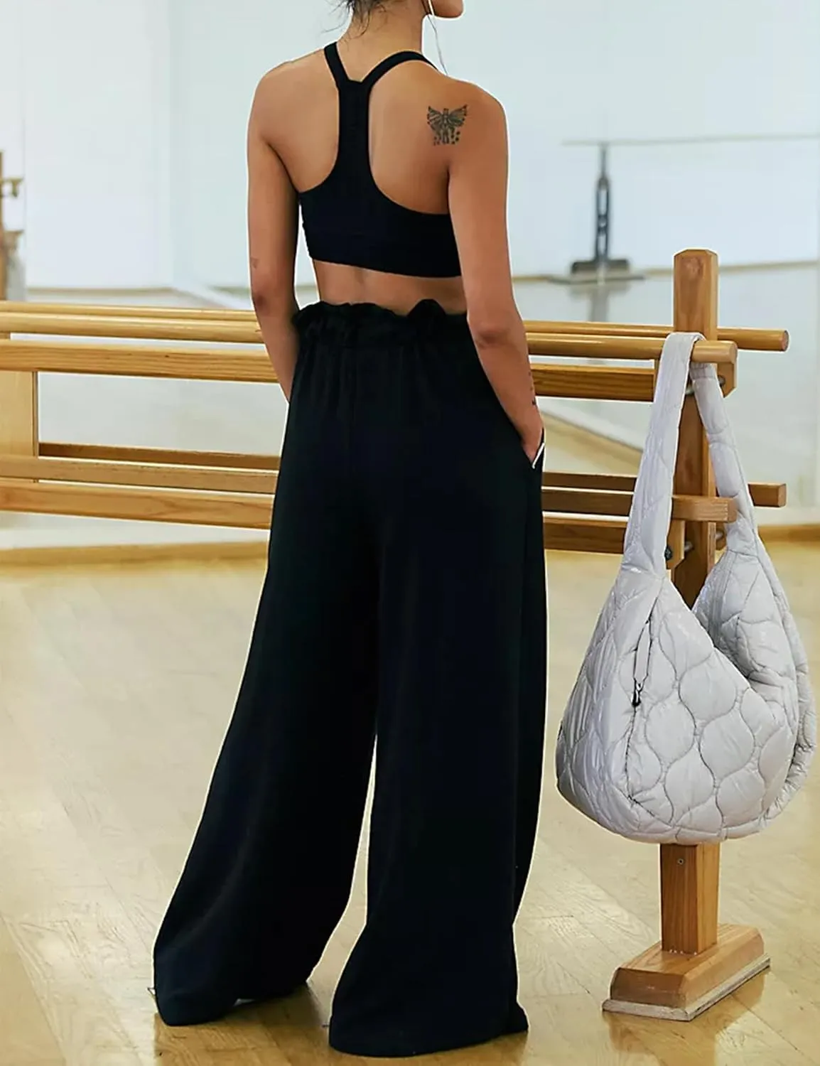 Wide Leg Sweatpants Women High Waisted Cotton Baggy Flared Workout Pants Drawstring Athletic Joggers