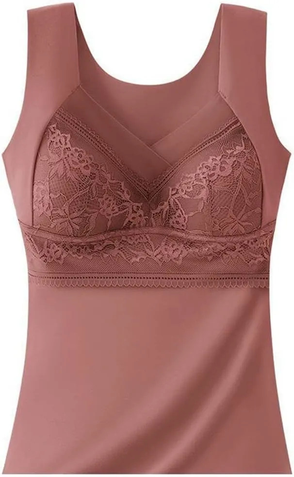 Winter Thermal Underwear Lace Camisoles Vest Corset Padded Fleece Lined Warm Undershirt Brassiere