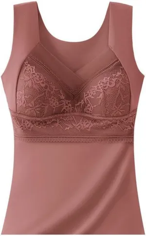 Winter Thermal Underwear Lace Camisoles Vest Corset Padded Fleece Lined Warm Undershirt Brassiere