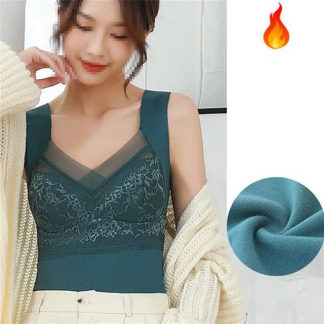 Winter Thermal Underwear Lace Camisoles Vest Corset Padded Fleece Lined Warm Undershirt Brassiere