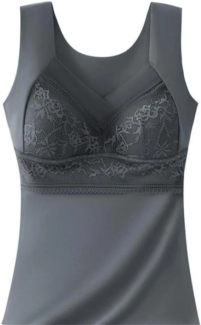 Winter Thermal Underwear Lace Camisoles Vest Corset Padded Fleece Lined Warm Undershirt Brassiere