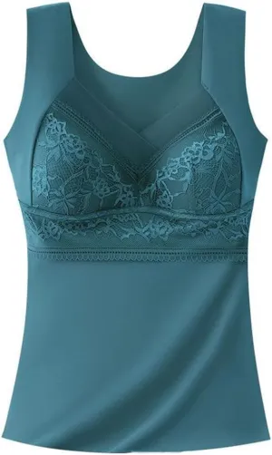 Winter Thermal Underwear Lace Camisoles Vest Corset Padded Fleece Lined Warm Undershirt Brassiere