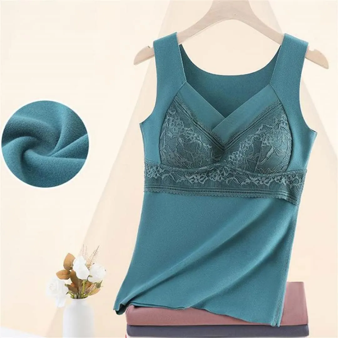 Winter Thermal Underwear Lace Camisoles Vest Corset Padded Fleece Lined Warm Undershirt Brassiere