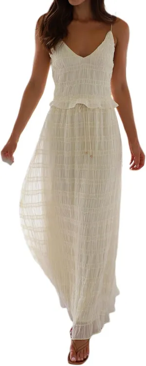 Women 2 Piece Long Skirt Sets Ruched Tie Up Sleeveless Backless Top and Drawstring Maxi Skirt Summer Beach Skirt Set