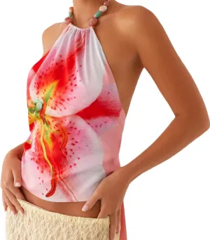 Women Backless Crop Cami Tops Spaghetti Strap Tie Up Camisole Sleeveless Halter Summer Going Out Tops