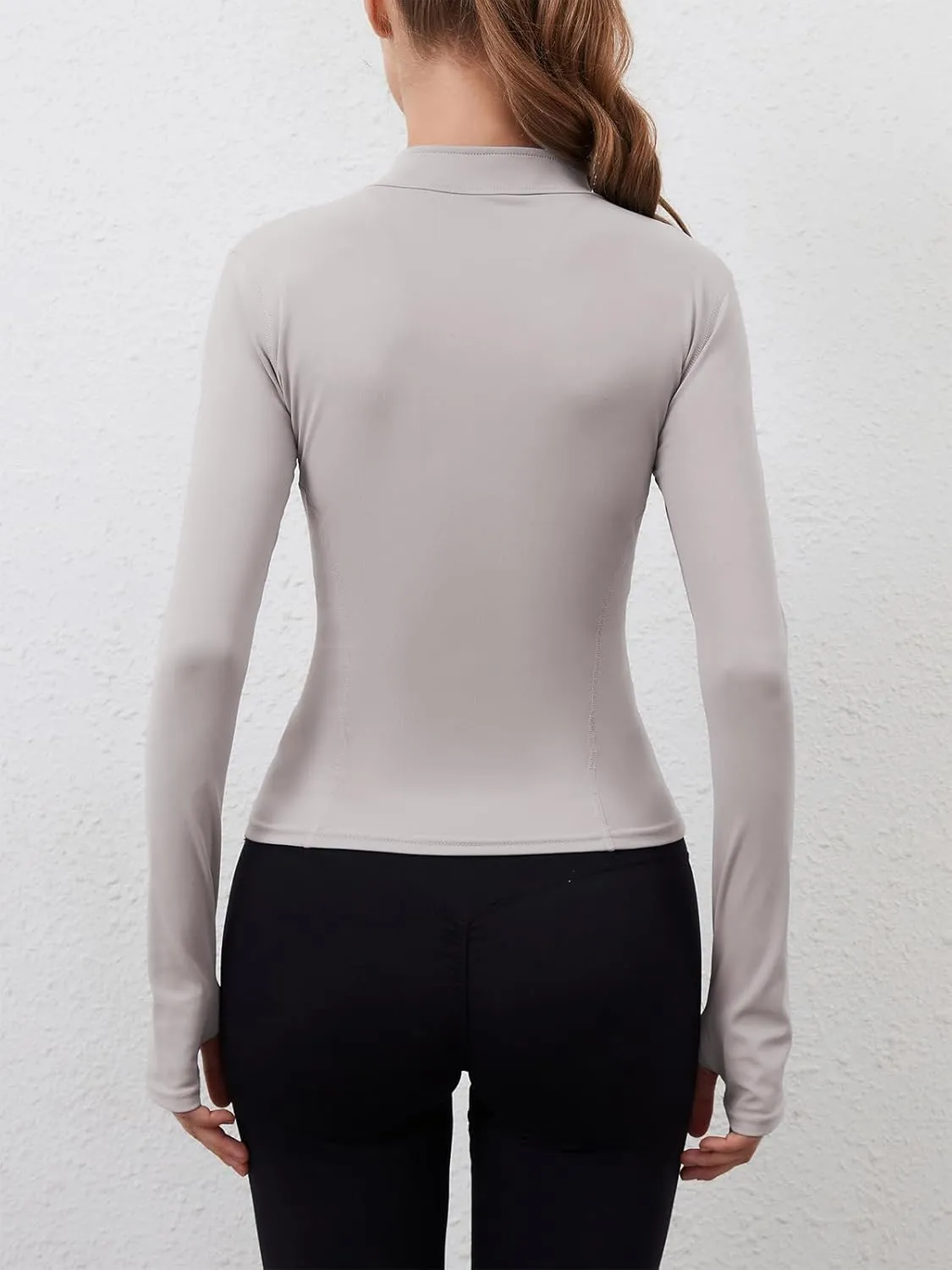 Women Built-In Pockets Athletic Jackets Slim Fit Full Zip up Workout Yoga Gym Jacket with Thumb Holes