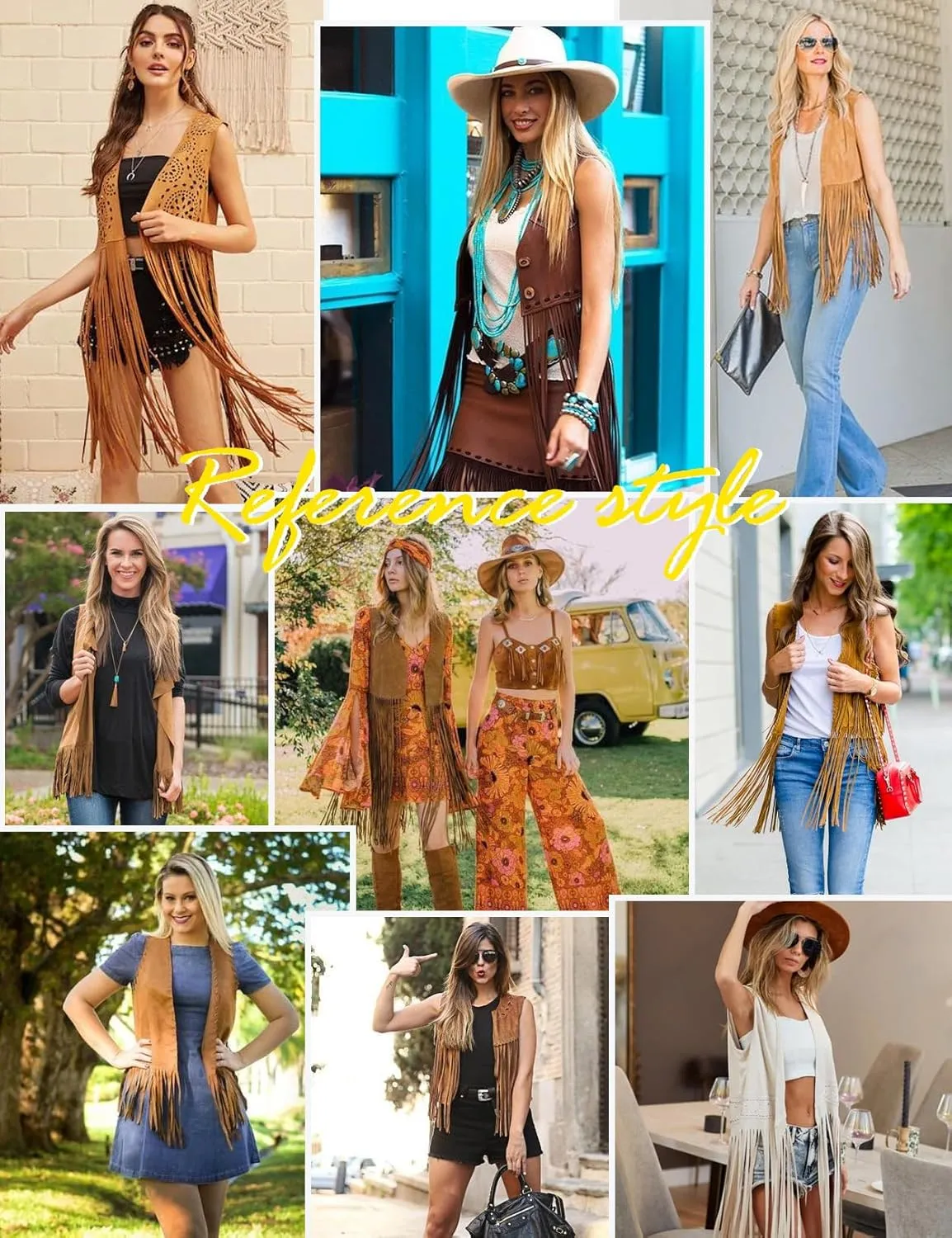 Women Fringe Tassel Vest Trim Sleeveless Cowgirl Vest 70s Hippie Faux Suede Waistcoat Jacket Cardigan Top