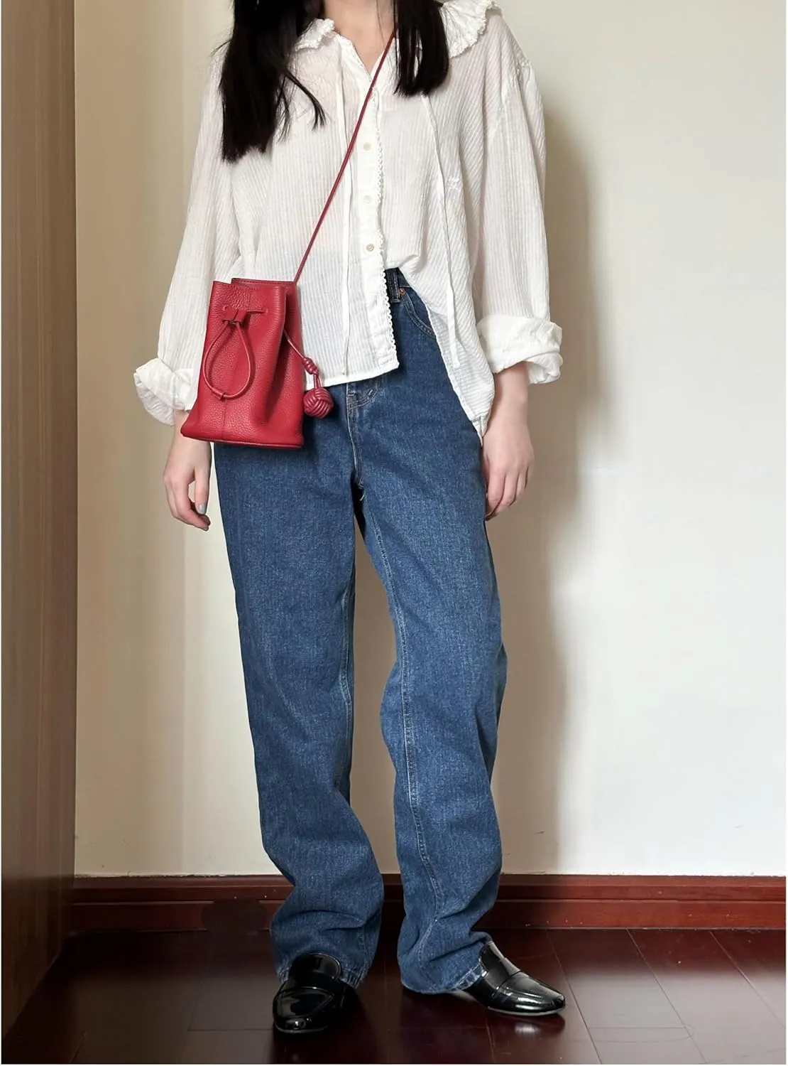 Women' Genuine leather fashionable minimalist bucket bag summer shoulder bag
