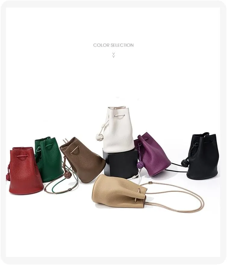 Women' Genuine leather fashionable minimalist bucket bag summer shoulder bag