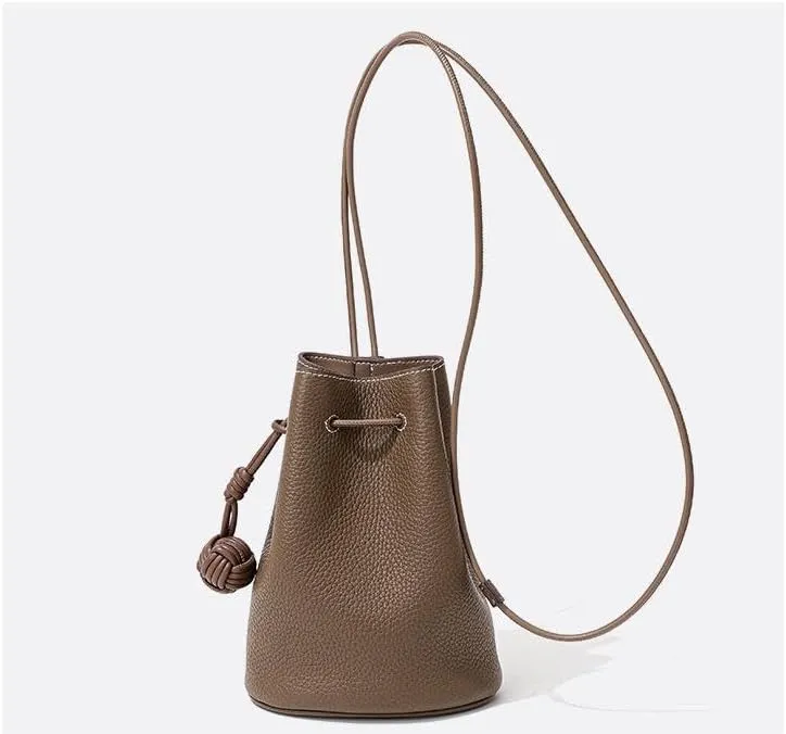 Women' Genuine leather fashionable minimalist bucket bag summer shoulder bag