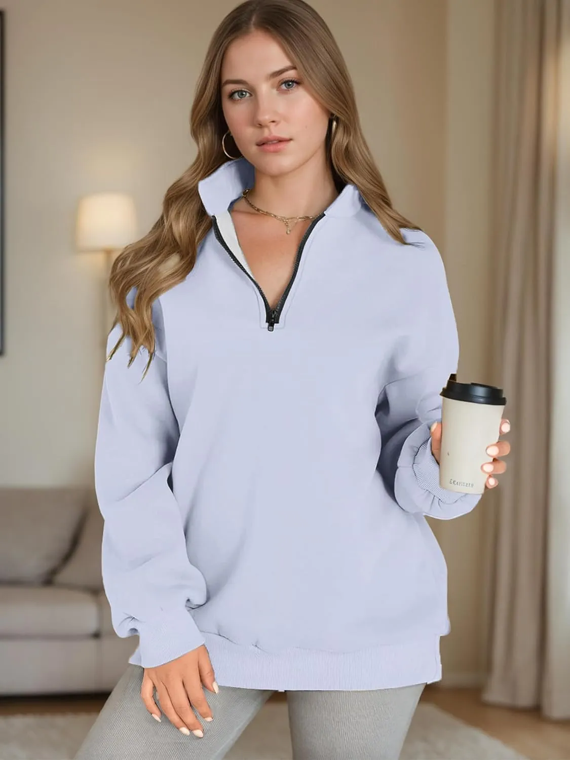 Women Half Zip Oversized Sweatshirts Fall Fashion Hoodies Pullover Long Sleeve Shirts Clothes