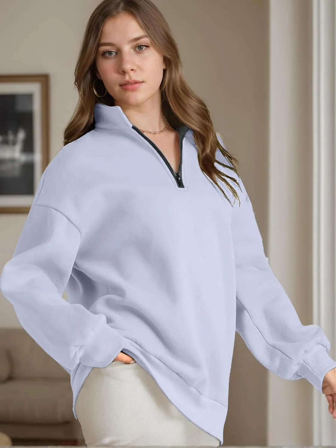 Women Half Zip Oversized Sweatshirts Fall Fashion Hoodies Pullover Long Sleeve Shirts Clothes