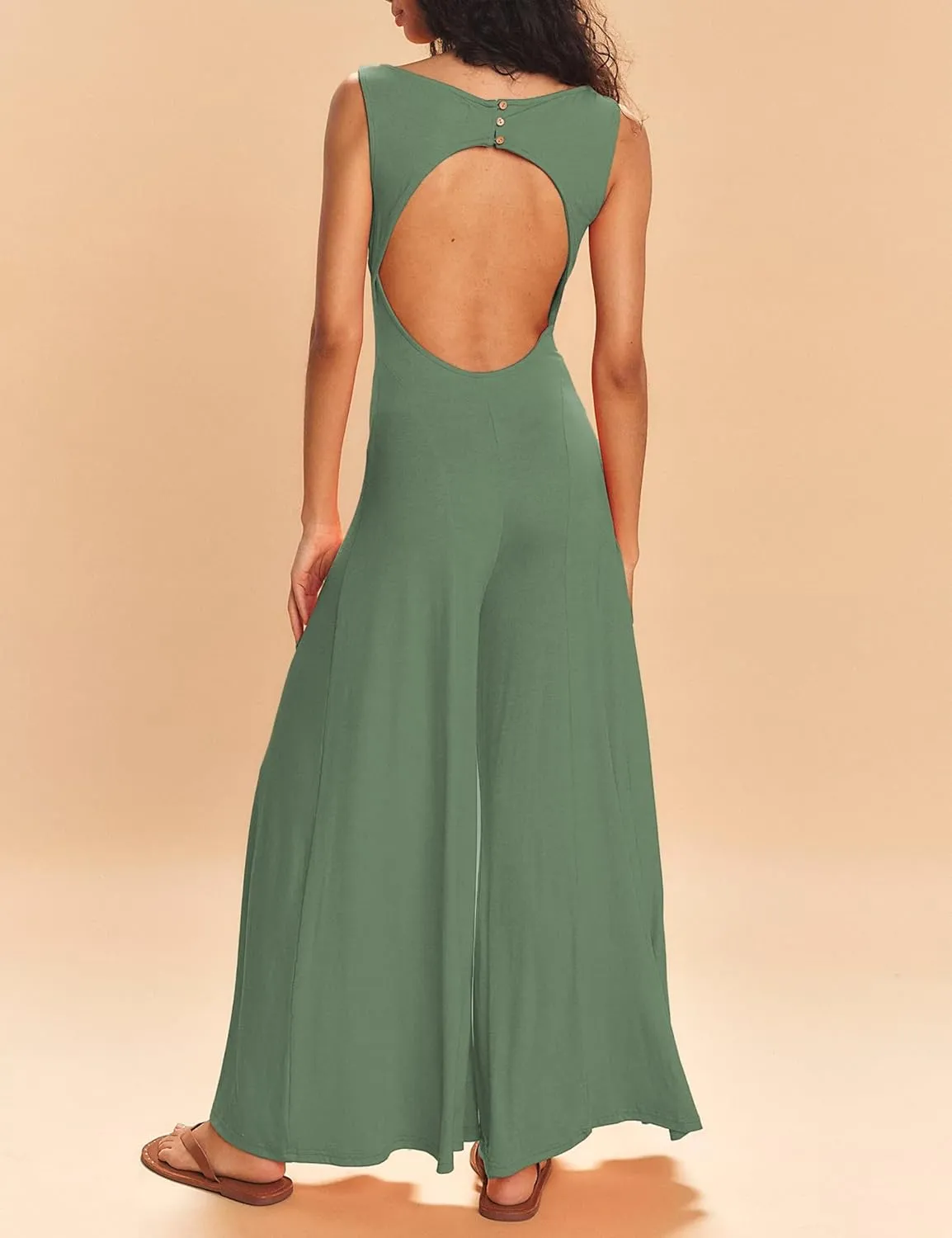 Women Sleeveless Casual Jumpsuits Wide Leg Backless Summer Beach Vacation Rompers One Piece Outfits
