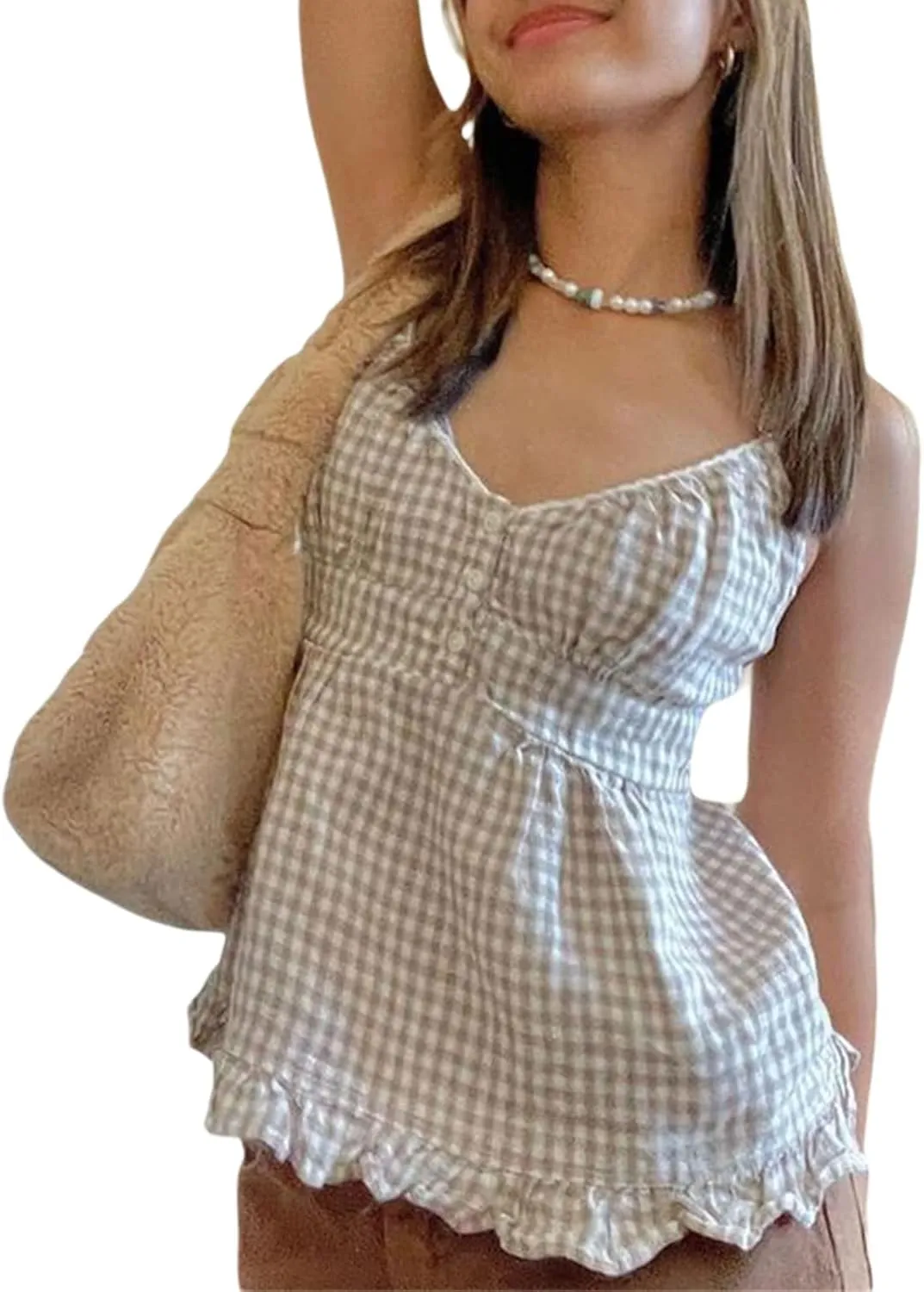 Women Vintage Peplum Tank Tops Spaghetti Straps Lace Trim Y2k Camisole Fairy Grunge Cami Shirts Aesthetic Clothes