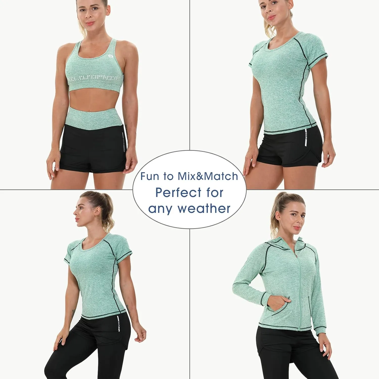 Women Workout Clothes Set 5 PCS Exercise Athletic Outfits Set