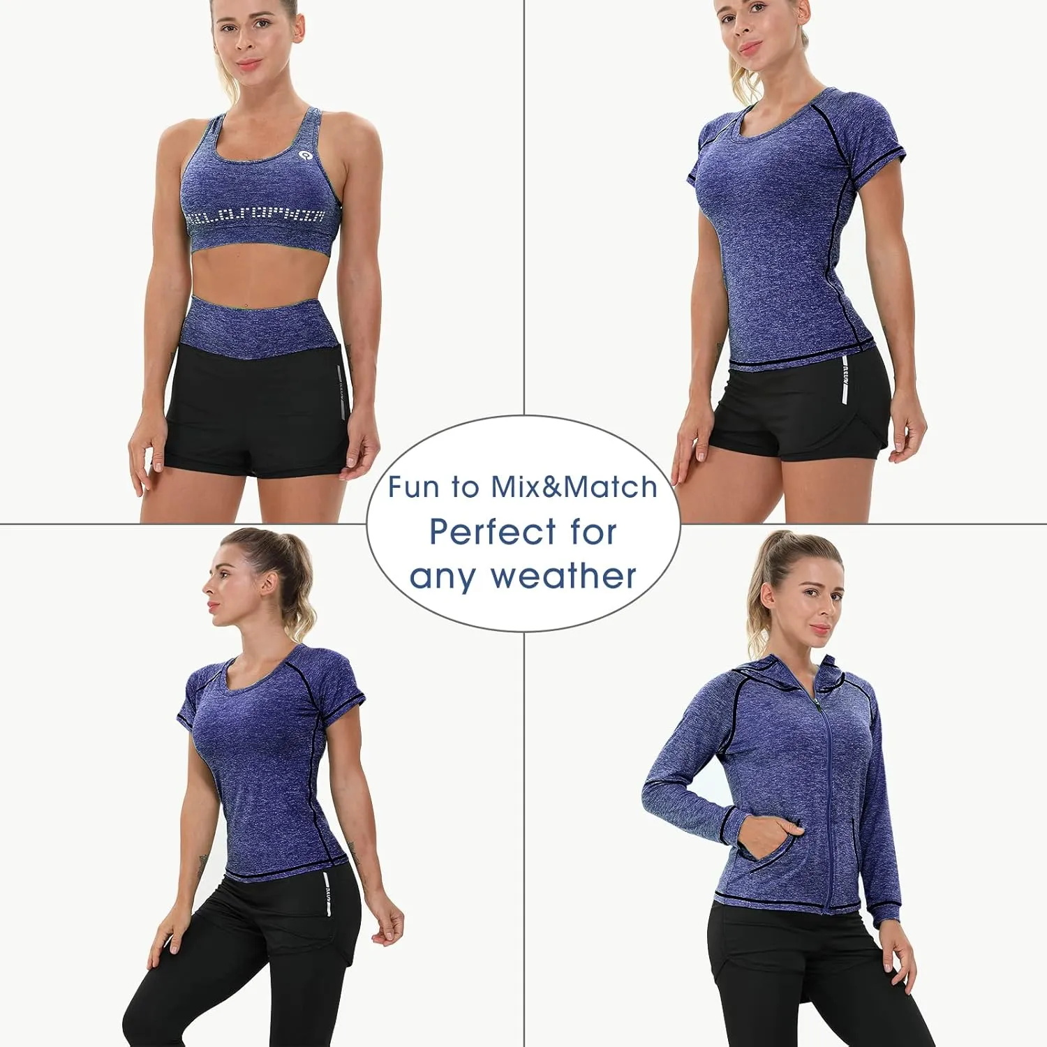 Women Workout Clothes Set 5 PCS Exercise Athletic Outfits Set