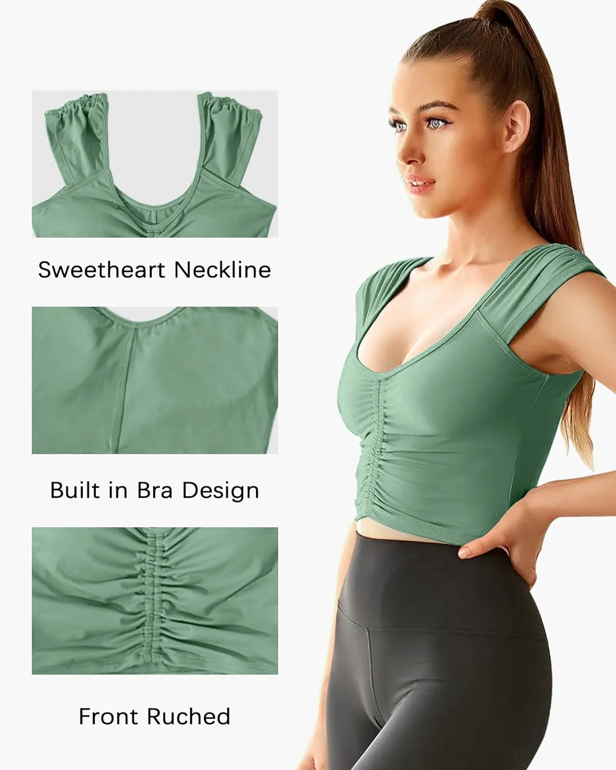 Women Workout Tops Sleeveless Yoga Longline Sports Bra Cutout Short Sleeve Crop Tank Top Gym Running Athletic Shirt U-Back