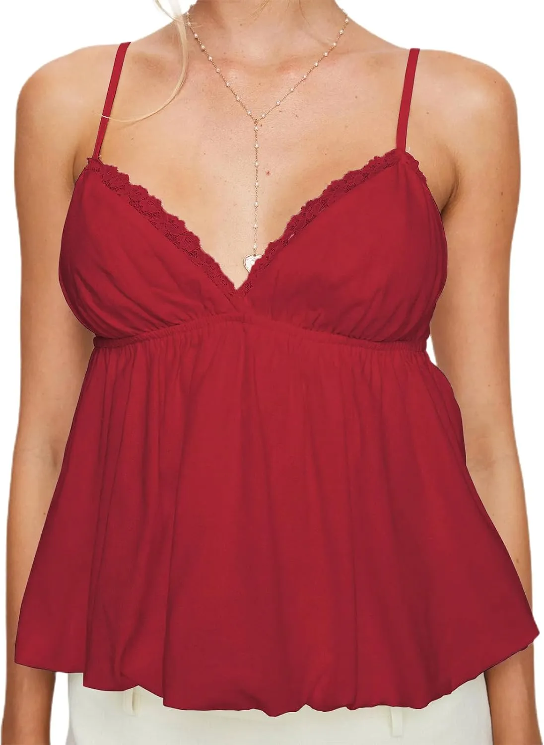 Women Y2K Cami Shirt Sexy V Neck Sleeveless Peplum Crop Top Spaghetti Strap Babydoll Tank Tops Going Out Camisole