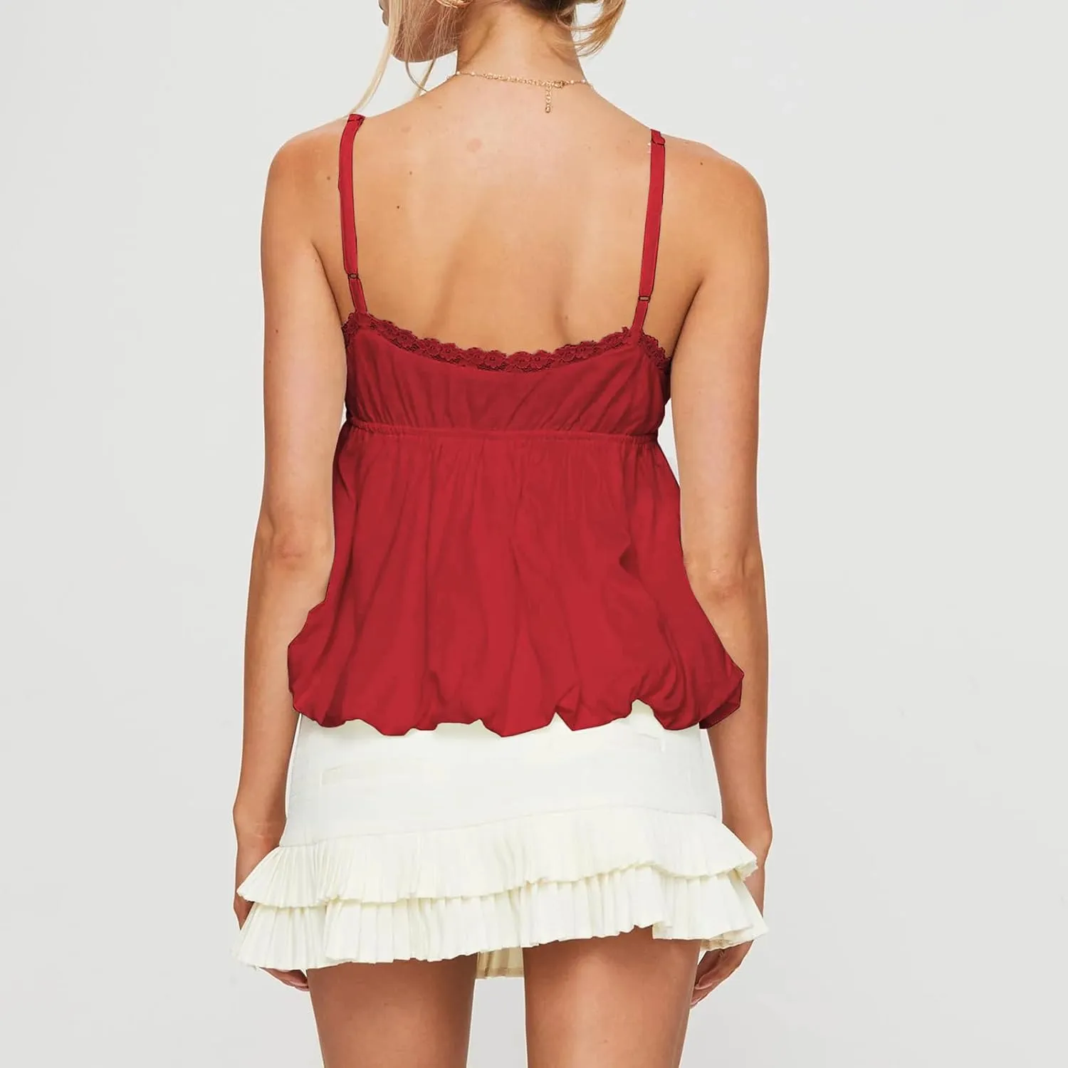 Women Y2K Cami Shirt Sexy V Neck Sleeveless Peplum Crop Top Spaghetti Strap Babydoll Tank Tops Going Out Camisole