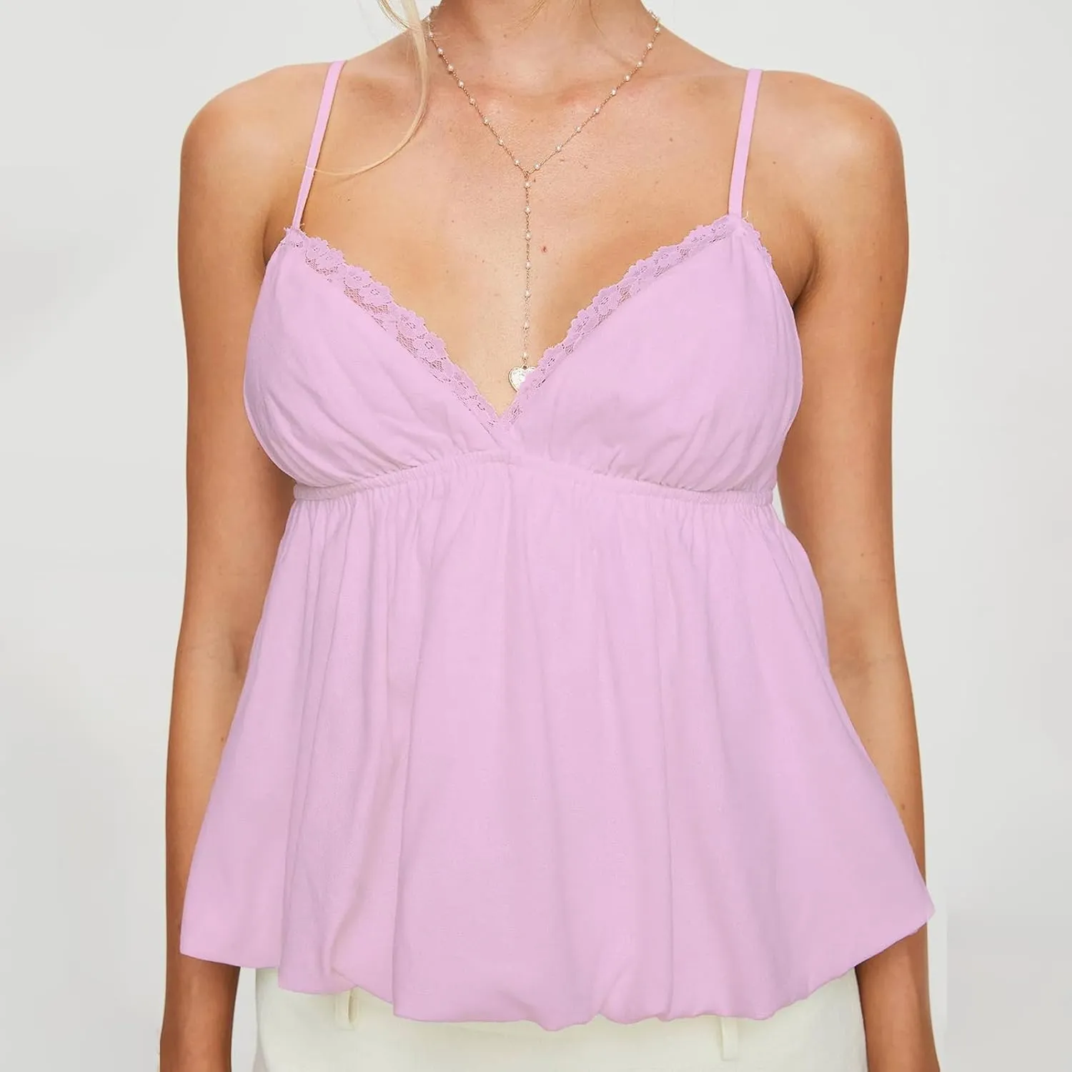 Women Y2K Cami Shirt Sexy V Neck Sleeveless Peplum Crop Top Spaghetti Strap Babydoll Tank Tops Going Out Camisole