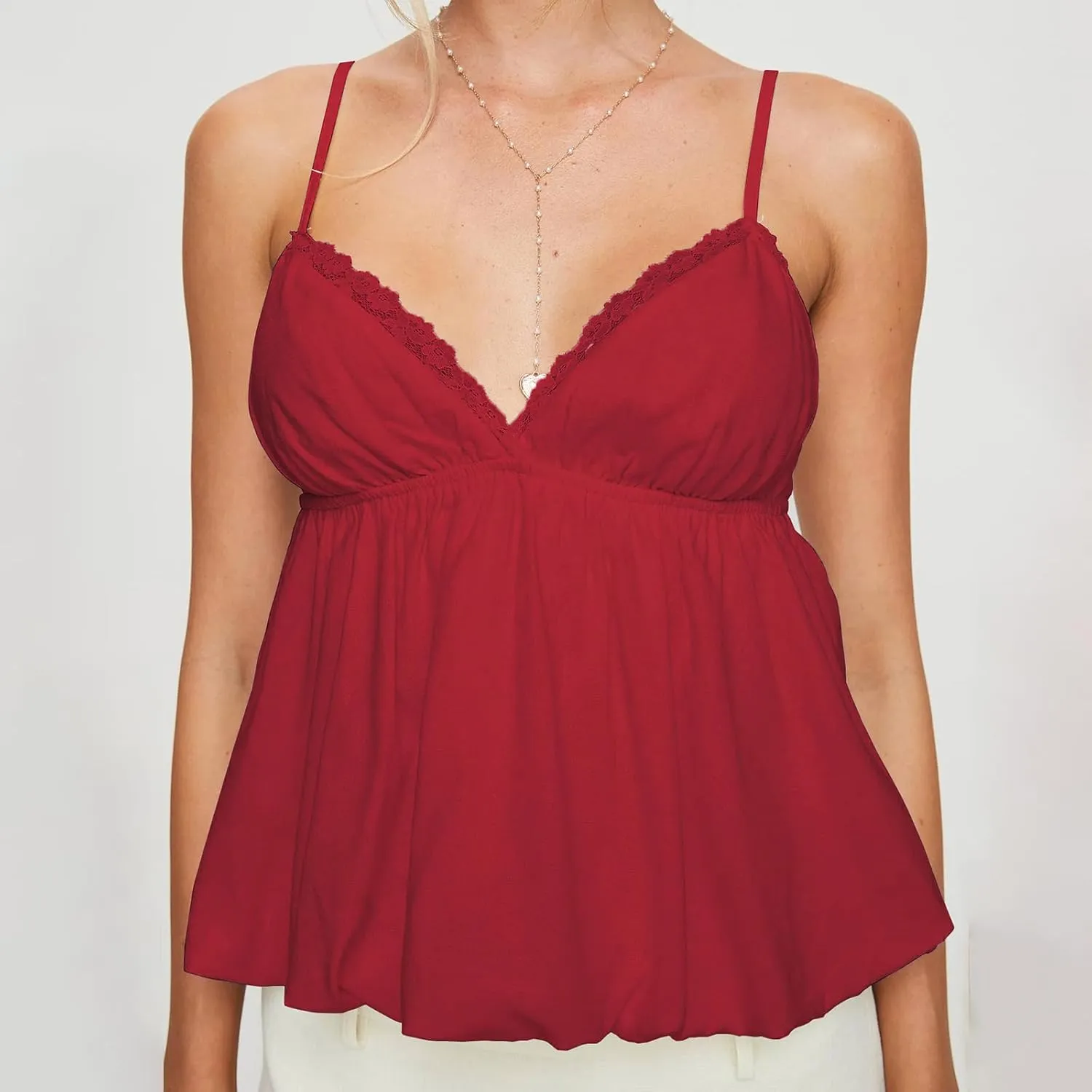 Women Y2K Cami Shirt Sexy V Neck Sleeveless Peplum Crop Top Spaghetti Strap Babydoll Tank Tops Going Out Camisole