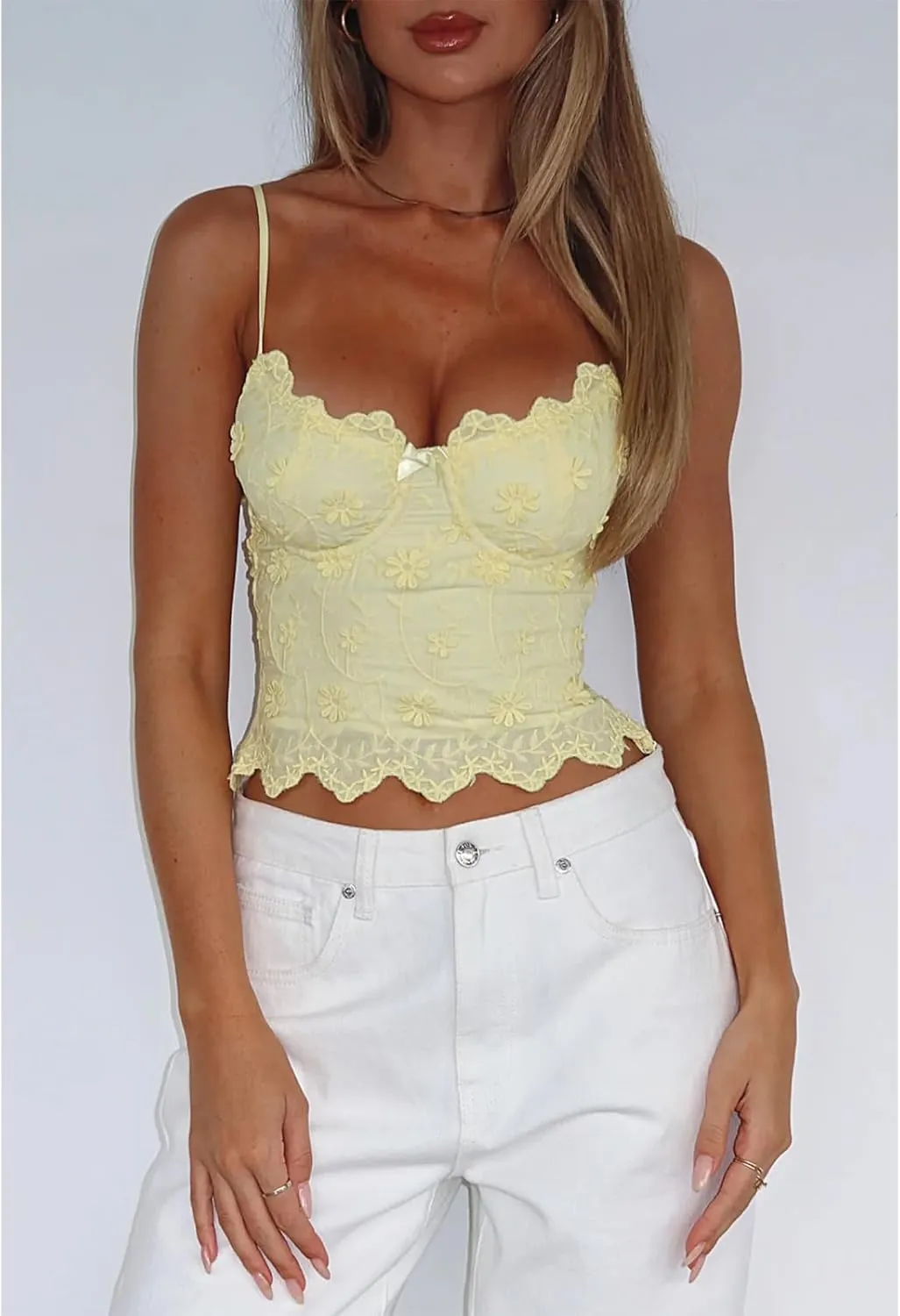 Women Y2k Sheer Lace Crop Tank Tops See Through Mesh Cami Sleeveless Spaghetti Strap Camisoles Going Out Bustier Top