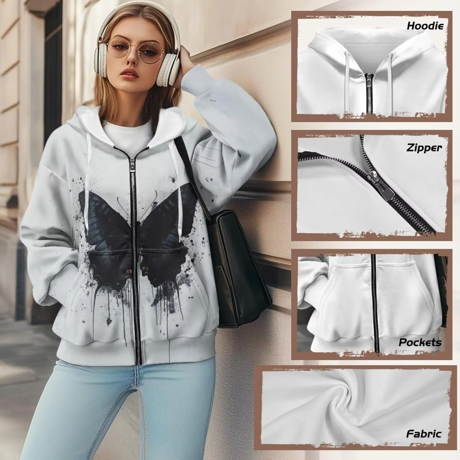 Women's 2024 Zip Up Y2K Hoodies Casual Long Sleeve Sweatshirts Fall Zipper Jackets with Pockets