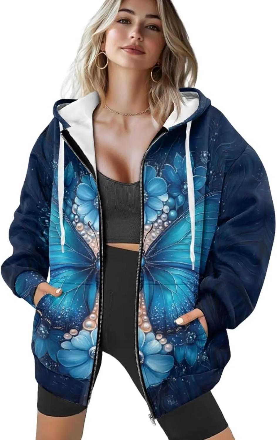 Women's 2024 Zip Up Y2K Hoodies Casual Long Sleeve Sweatshirts Fall Zipper Jackets with Pockets