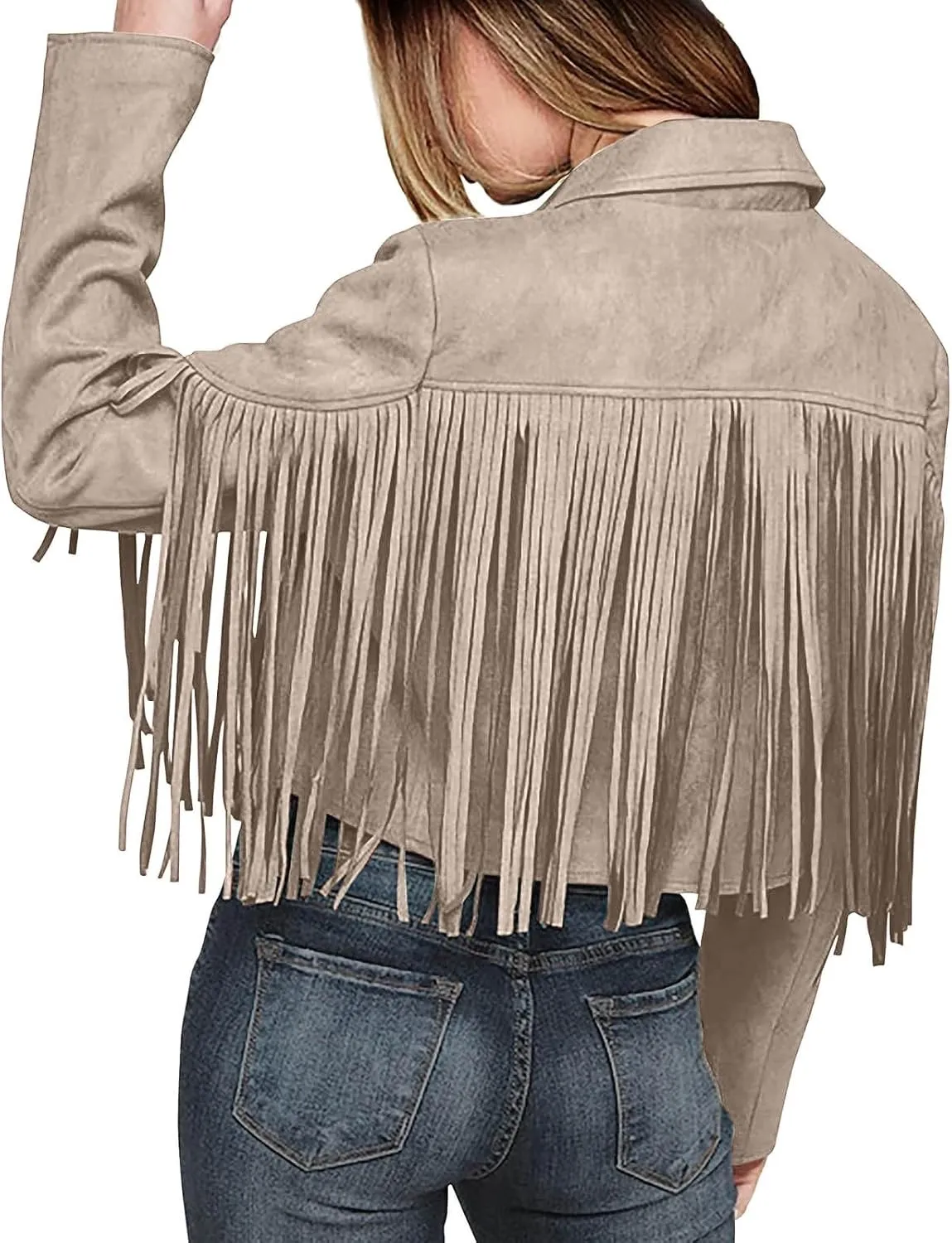 Womens Anorak Jacket Women Fringe Faux Suede Leather Jackets Fashion Tassel Motorcycle Cropped Jacket for Old