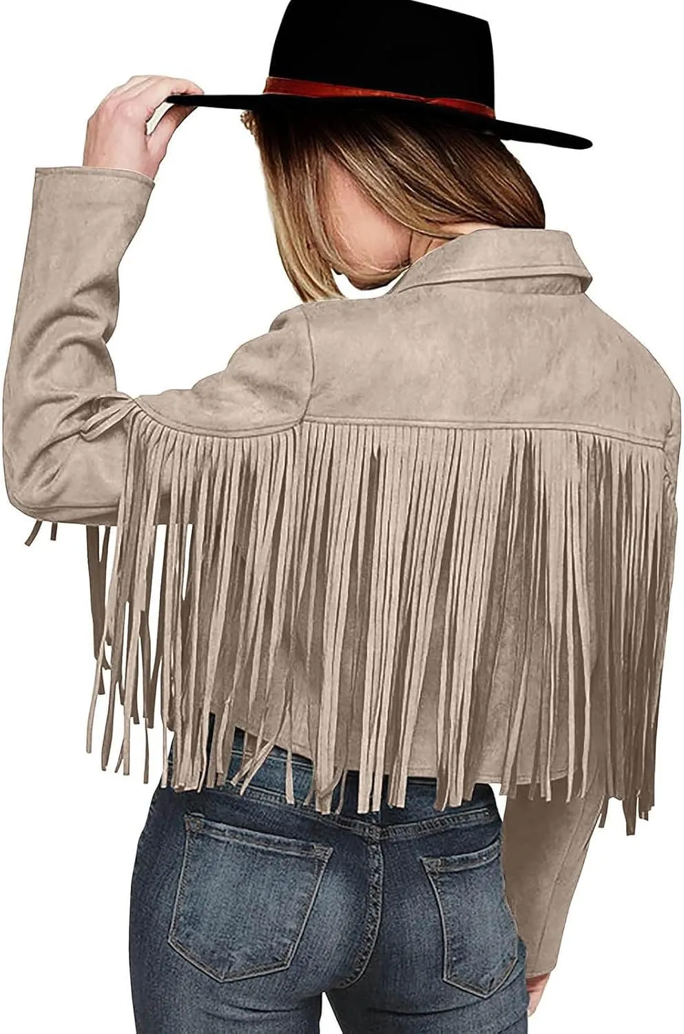 Womens Anorak Jacket Women Fringe Faux Suede Leather Jackets Fashion Tassel Motorcycle Cropped Jacket for Old