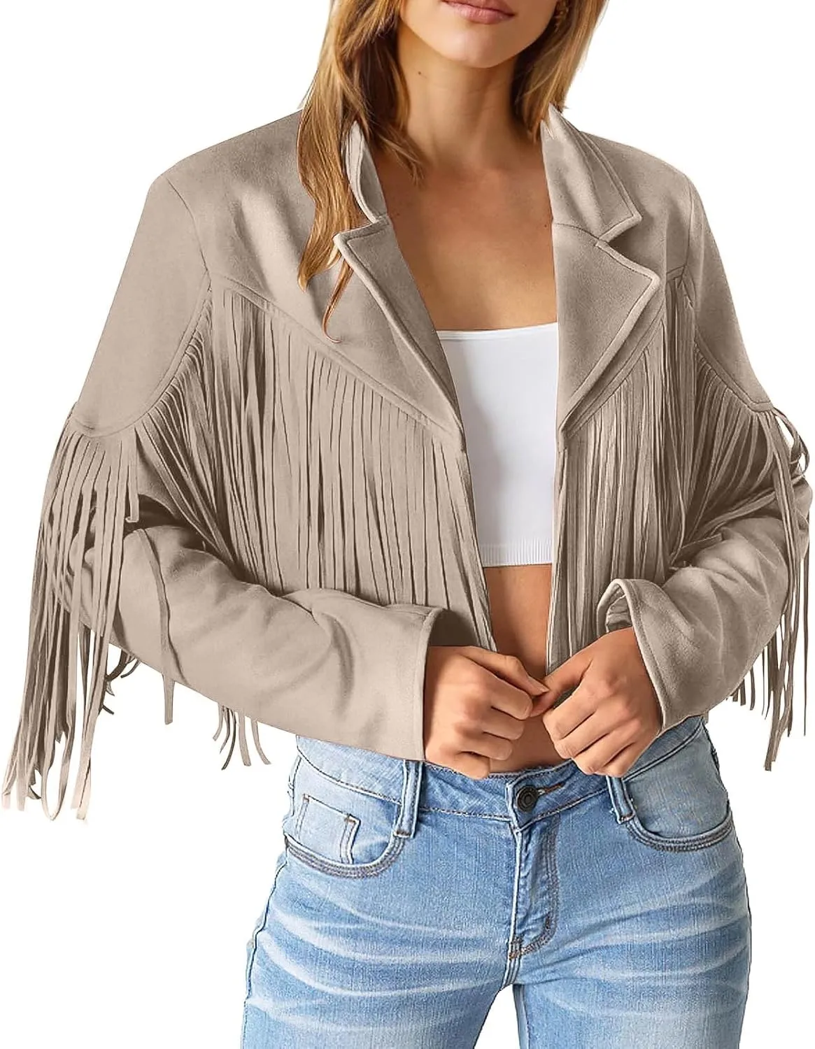 Womens Anorak Jacket Women Fringe Faux Suede Leather Jackets Fashion Tassel Motorcycle Cropped Jacket for Old
