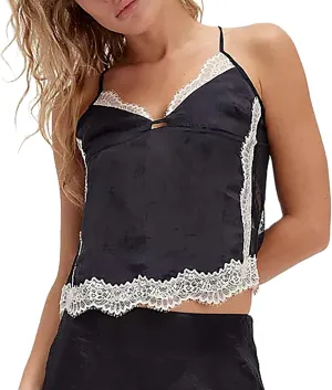 Women's Camisole Tank Tops Spaghetti Strap Deep V Neck Open Back Going Out Sleeveless Lace Crop Tops Streetwear