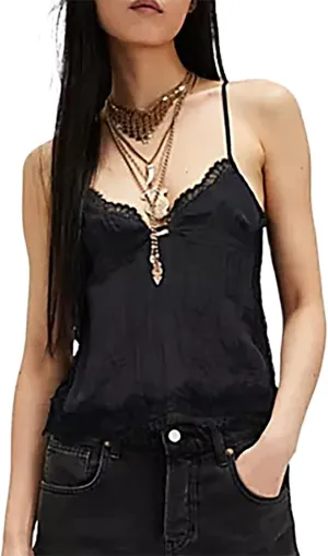 Women's Camisole Tank Tops Spaghetti Strap Deep V Neck Open Back Going Out Sleeveless Lace Crop Tops Streetwear