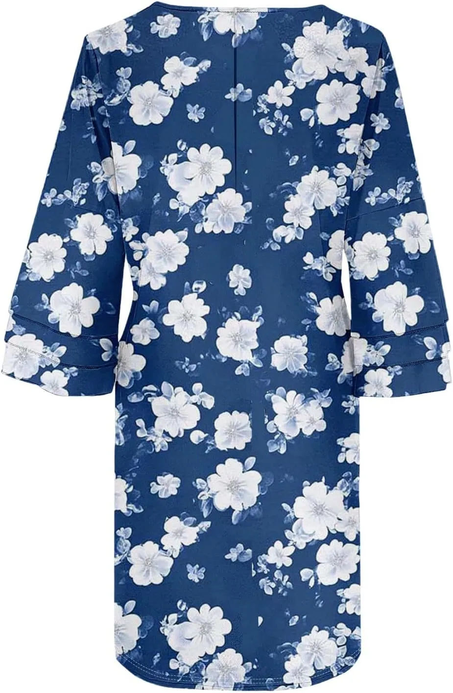 Womens Casual Boho Dresses Trendy Flower Print Summer Dress Loose Fit V Neck 3/4 Bell Sleeve Flowy Dress