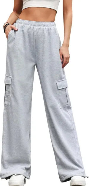 Womens Casual Sweatpants High Waisted Baggy Cargo Pants Athletic Running Joggers Y2K Wide Leg Pant with Pockets
