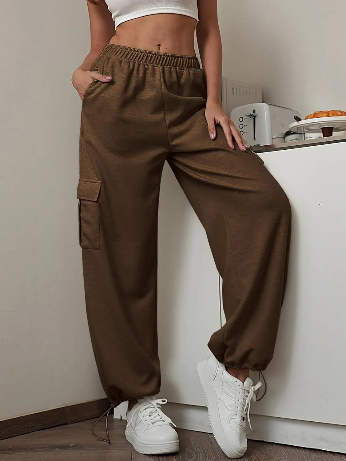Womens Casual Sweatpants High Waisted Baggy Cargo Pants Athletic Running Joggers Y2K Wide Leg Pant with Pockets